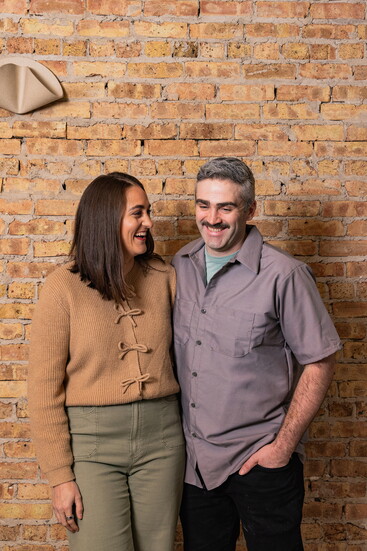Chef Tom Carlin and his wife and co‑owner, Rachel Canfora‑Carlin, outside Burl in Evanston. (Photo courtesy of Kinship)