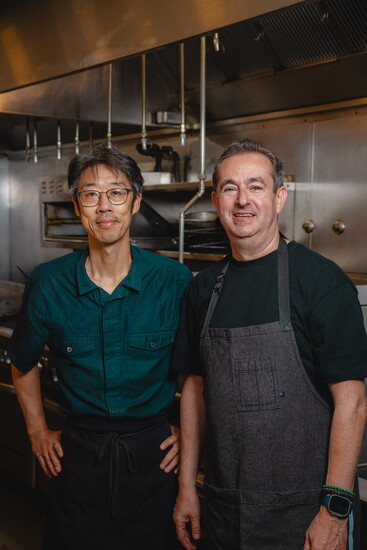 Chef‑owner Todd Stein and Executive Sushi Chef Akira Yang at Juniper, Highwood’s new coastal‑Italian and sushi destination. (Photo by Kevin Eduard White)