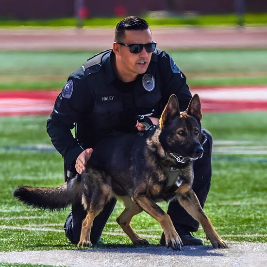 Officer Haley and Ace participate at the Los Angeles County Police Canine Association K9 Show held at RUHS.