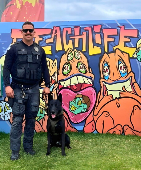 Officer Haley and Max on duty at the BeachLife Festival.