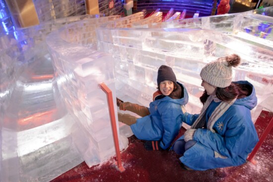 A two-story-tall ice slide awaits the adventurous.