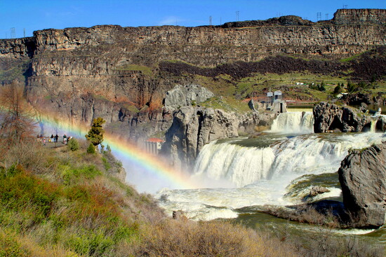 Shoshone Falls, near Twin Falls, mists with rainbows.