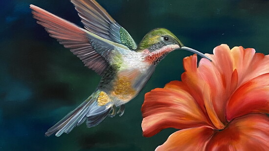 Susan Meeks, "Hummingbird with Hibiscus." Photo courtesy of Susan Meeks 