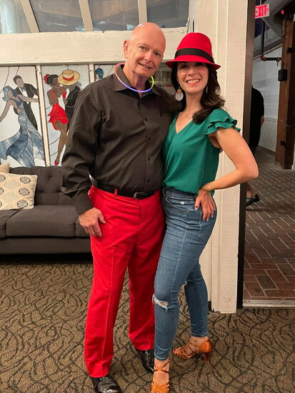 Mike with a fellow dancer at the Arthur Murray Dance Studio. 