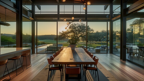 Expansive views and natural materials define the homes at Travis Club, set on Lake Travis. Courtesy of Andrew Wagner Architects 