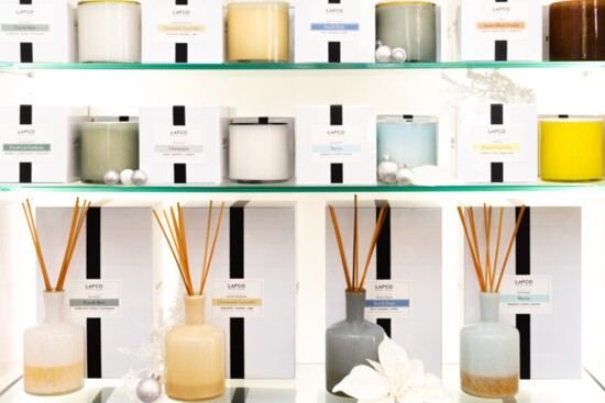 Beautiful glass diffusers and branded boxed candles.