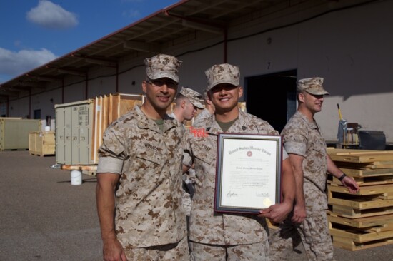 Vu with Major Velasco at his promotion to Staff Sergeant