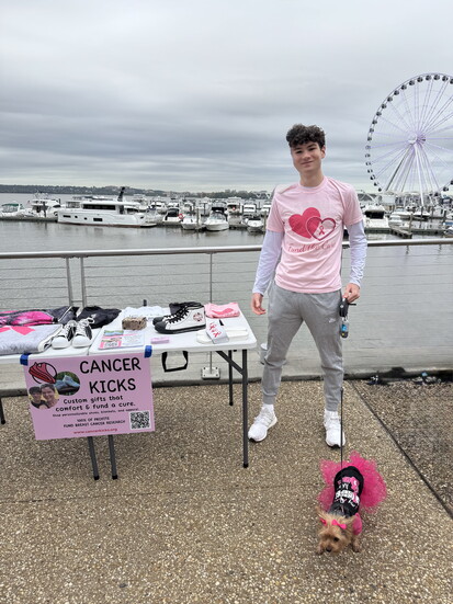Owen and his furry friend promoting Cancer Kicks