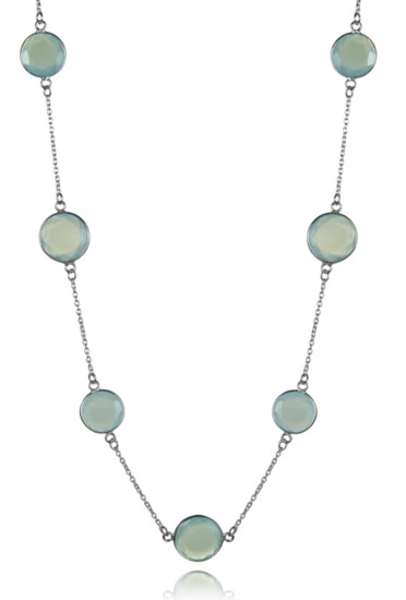 Faceted 17 Stone Capri Long Necklace Aqua Chalcedony ($350)