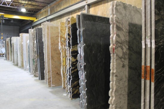 Stone slabs inside IMAGE's warehouse