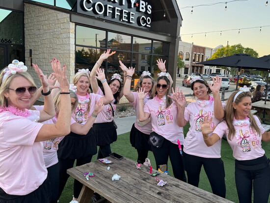 Latana's Ladies League Amazing Race team outside of Marty B's Coffee.