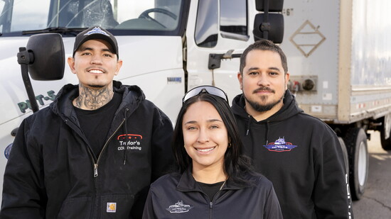 Mark Taylor with instructors Blu Cantu and Chris Womboldt, the team behind Taylor’s CDL Training’s hands-on, student-focused approach.