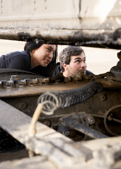 Blu works alongside a student during hands-on training, part of the practical learning experience that helps prepare students to earn their CDL.