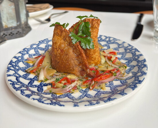 Green Plantain Empanadas with Spinach-Manchego Filling and Artichoke Escabeche