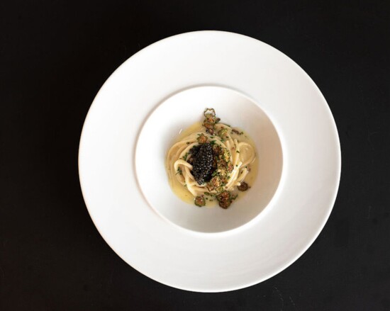 Mimo’s Caviar-Studded Linguine made with Southern Fried Okra, Osetra Caviar, and Housemade Vinegar was an opening menu standout. 