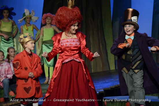 As The Mad Hatter in Alice in Wonderland at Greasepaint Theater. Photo by Laura Durant