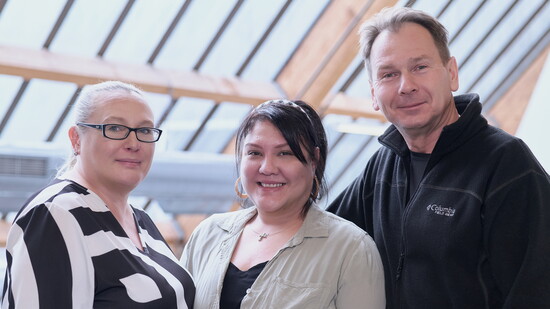 Jurgita Eisenmann with caregivers Madeline Castro and Dima Matusevichr.