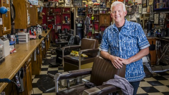 Mayor James "Stew" Stewart inside his Temecula barbershops where he still works weekends.