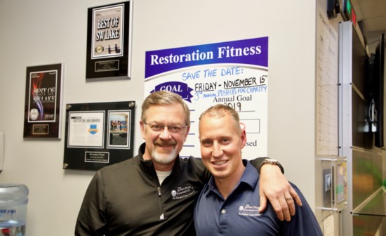 Sean Lee of Resurrection Fitness (at right), with Dr. Phil Fijal of the Jeffrey Pride Foundation.