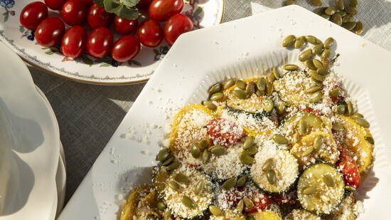 JeriLynne's smothered squash and pepitas