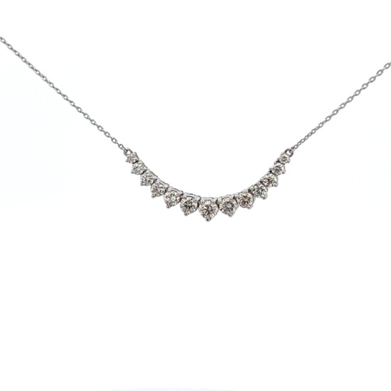 14K diamond curved necklace, in white or yellow gold, with carat weights of 0.25ct, 0.50ct, 0.75ct, or 1.00ct., starting at $800.
