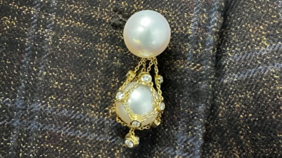 Lux Bond & Green CEO John Green wearing a Paspaley Custom Lavalier Lapel Pin, $6,000 (by special order).