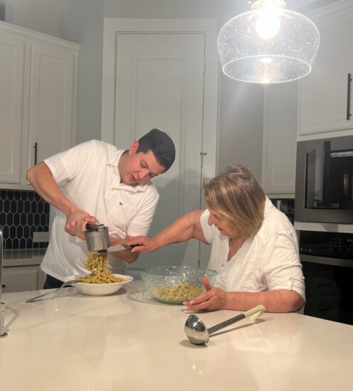 Enrique Orioli in the kitchen with Nonna Elda