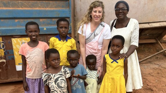 Sheree with the village children. 