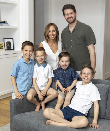 “It’s a wild household!” says Julie Petry, shown with Jeff and their boys: Boyd, 9; Barrett, 8; Bowen, 5; and Blake, 2.