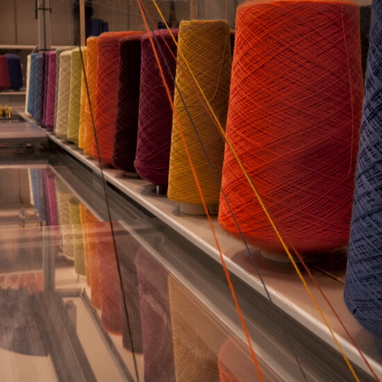 Spools of wool at JYTTE® manufacturing facility in Hailey, Idaho