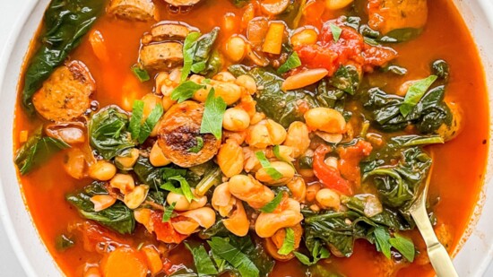 White Bean and Chicken Sausage Soup with Greens