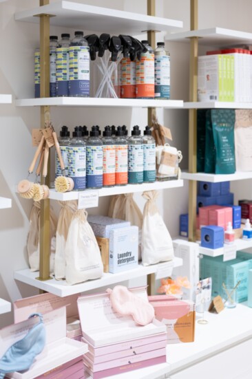 In the lobby, you will find clean household and skincare products that Kate recommends.