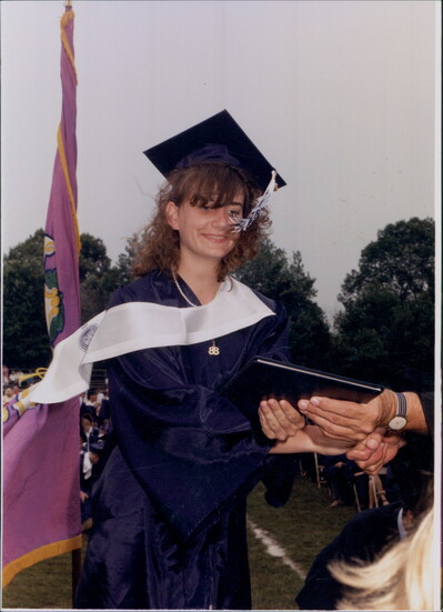 At her Staples High School graduation.