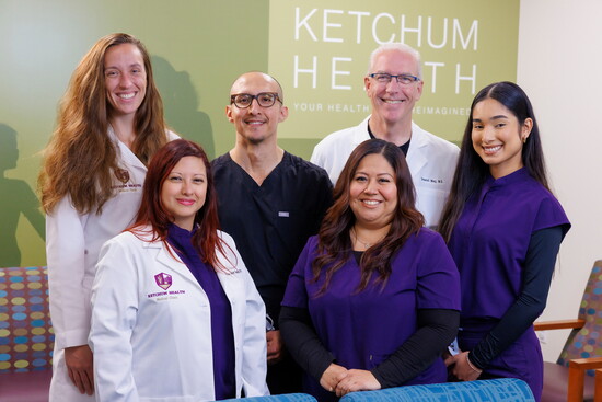 Front Row: Prana Yenkosky, MMS, PA-C, Lourdes Guitierrez, Maria Perez, Top Row: Amanda May, MMS, PA-C, Elijah Quesada, Daniel May, MD, Medical Director