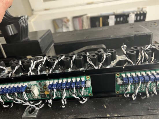 The magic of a self-playing piano is due, in part, to a circuit board like this, that the Schaeffer Piano team will install. 