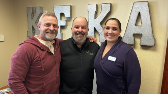 Greeley Philharmonic Orchestra Executive Director Ben Barnhart with ALLO Fiber's Ryan Roth  and Colorado Dance Collective Executive Director Wendy Sosa