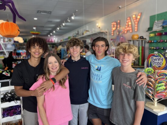 From left: Gideon Holt; Stephanie O’Hara; Aidan O’Hara, the owners’ oldest son (all three help out at the store); Jack White; Everett Lee 