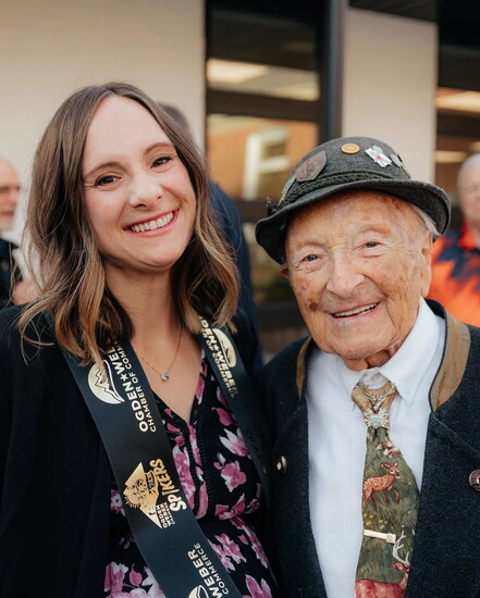 Executive Director, Jerika Mays, and her grandfather, Karl Michel, who the building was named after (Karl & Erika Michel Center)