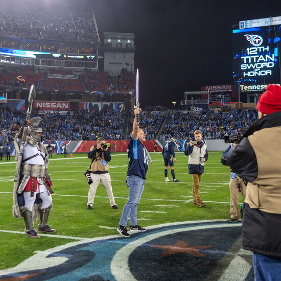 Jeff Jarrett served as the "12th Man" during a Tennessee Titans football game in 2018.