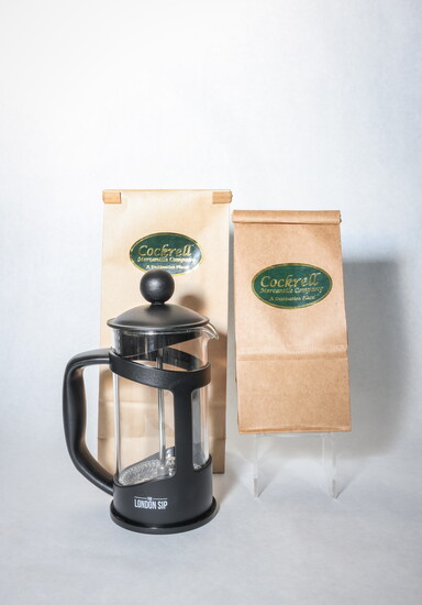 French press with Cockrell Mercantile house blend coffee