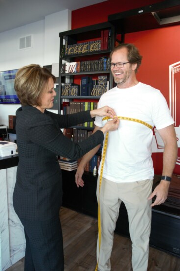 Monica with St. Louis Blues Player, Chris Pronger at Bespoke Apparel