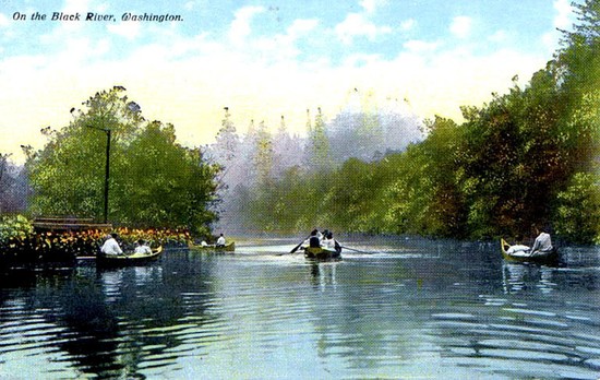 The scenic Black River dried up after the lake was lowered, beginning in 1916. (Public Domain Postcard: Matt McCauley Collection)