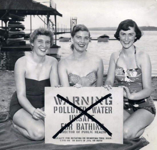 Juanita Beach 1953. Left: Marilyn Timmerman Johnson. Center: JoAnn Johnson McAuliffe. Right: Joanne Forbes Deligan. Courtesy of Kirkland Heritage Society.