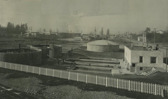 Kirkland's sewage treatment plant, shortly after its completion in 1943. Art Knutson Collection, held by the Kirkland Heritage Society.