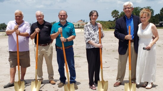 Groundbreaking for FBC’s Lakefront Church (L-R) Lonnie Steffen, Tom Dixon, Michael Coe, Joyce Norton, Pastor Tom Hodge, and his wife Tassie Hodge.