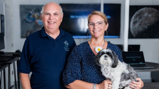 Jim and Kate Lane with their dog, Nana