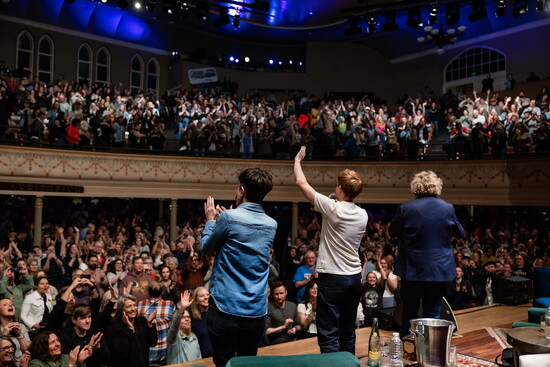 Handsome Live at the Ryman Auditorium April 6th, 2025 L to R: Tig Notaro, Mae Martin, Fortune Feimster/Photo by Emily April Allen