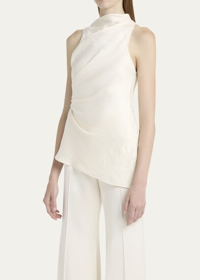 Women's Smashed Satin Asymmetric Top in Oyster