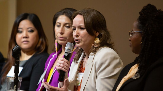 Jill Goodman speaks at a Leadership Austin meeting.