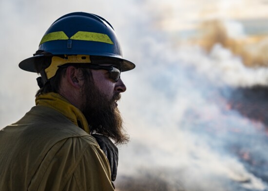 BLM and the U.S. Forest Service conduct prescribed fire at Pompeys Pillar National Monument. PC: Colby K. Neal, BLM 